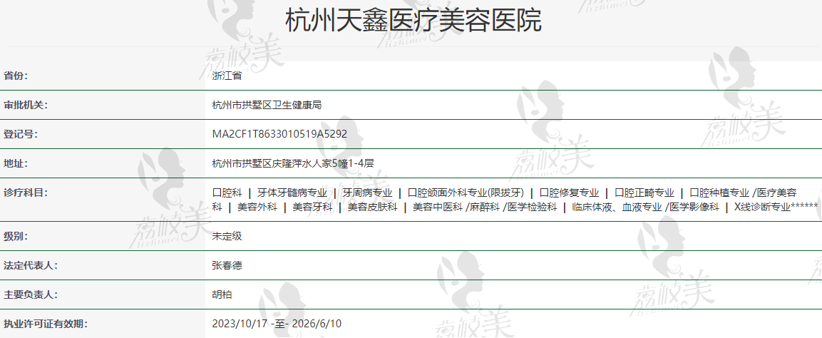 杭州天鑫医疗美容医院口腔科资质