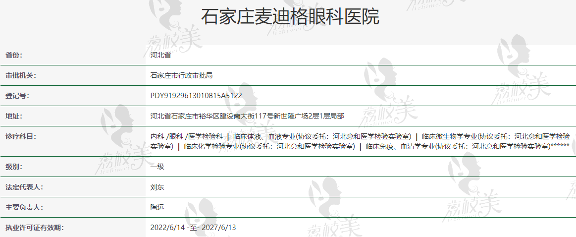 石家庄麦迪格眼科医院资质