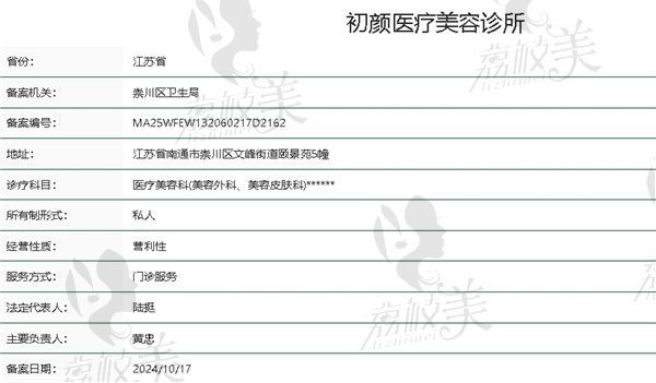 南通初颜医疗美容资质