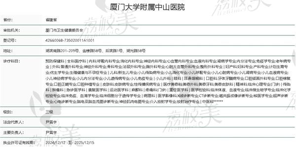 厦门大学附属中山医院整形美容科资质