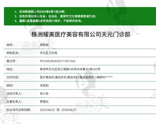 株洲天元耀美医疗美容门诊部资质