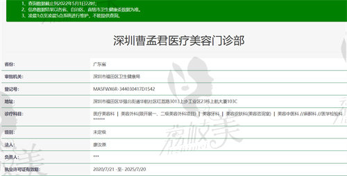 深圳曹孟君医疗美容门诊资质