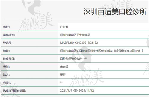 深圳百适美口腔诊所资质