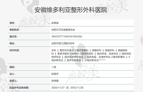 合肥维多利亚整形外科医院资质