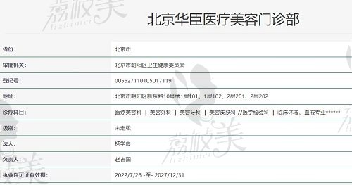  北京华臣医疗美容门诊资质