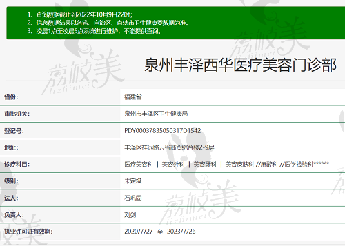 泉州西华整形医院资质