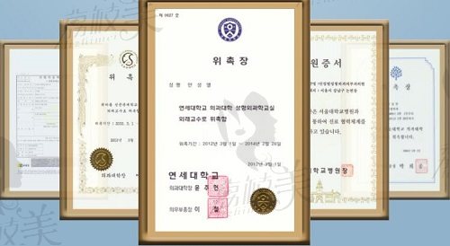 韩国安成烈整形外科资质证书