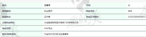 王香平医生执业执照