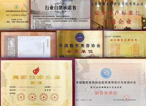 北京丽都医疗美容医院荣誉证书