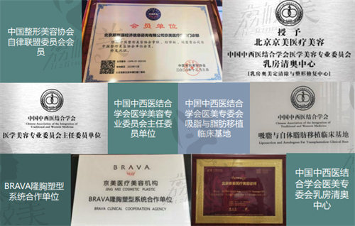 北京京美整形拥有众多荣誉认证