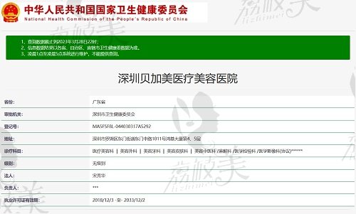 深圳贝加美医疗美容医院资质截图