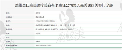 楚雄吴氏嘉美医疗美容门诊部资质