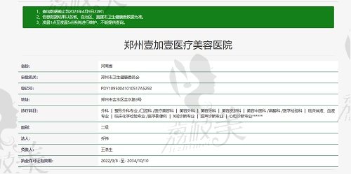 鄭州壹加壹整形醫(yī)院資質