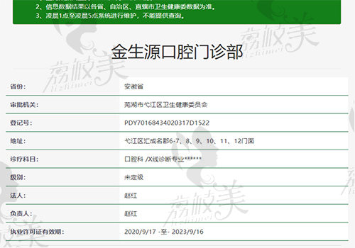 芜湖金生源口腔门诊部资质