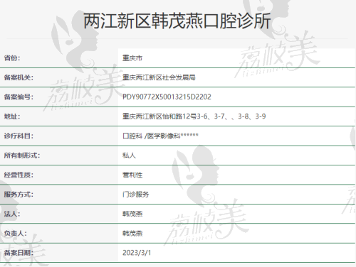 重庆韩茂燕口腔诊所资质