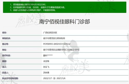 南宁佰视佳眼科门诊部资质截图