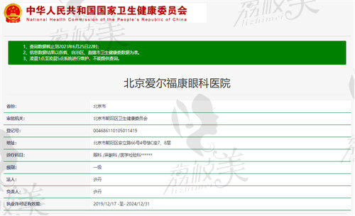 北京爱尔福康眼科医院资质