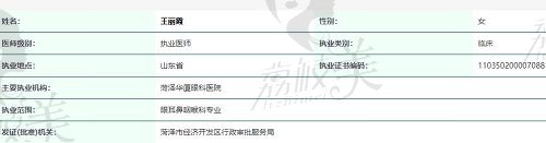 王丽霞医生执照