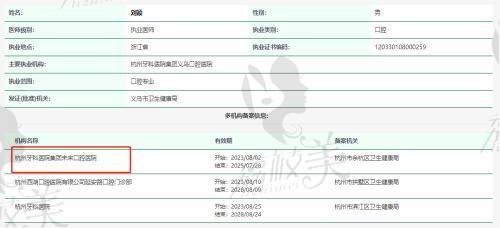 刘颖医生执业资质信息