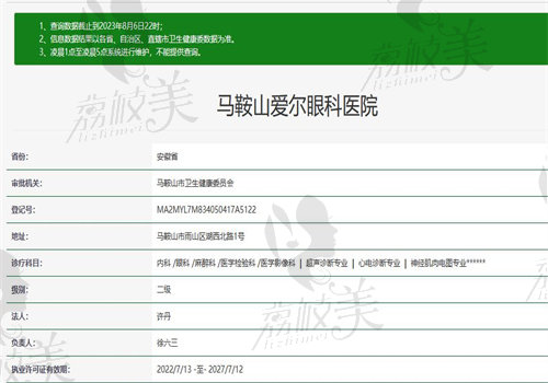 马鞍山爱尔眼科医院是二级眼科机构