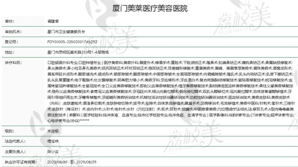 厦门美莱医疗美容医院资质