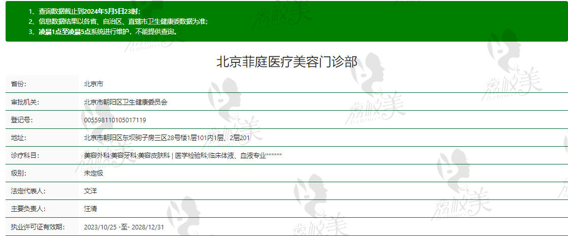 北京菲庭医疗整形医院资质信息