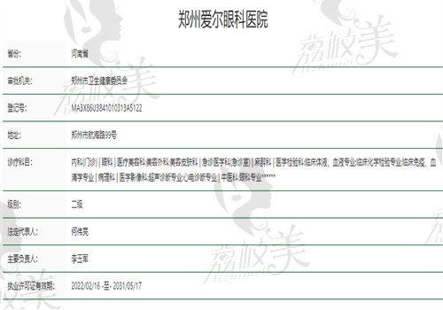  郑州爱尔眼科医院是二级眼科医院