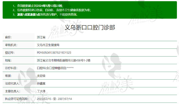 義烏浙口口腔醫(yī)院資質(zhì)表