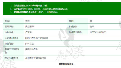 深圳八大处医疗美容医院黄奔资质