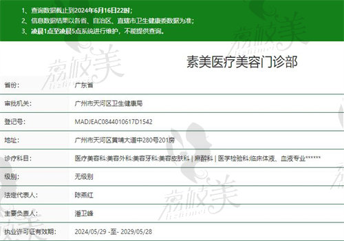 广州素美医疗美容门诊部执业信息