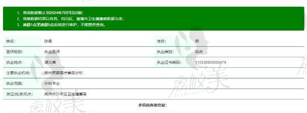 荆州熙蒙医疗美容门诊部陈勇医生个人资质