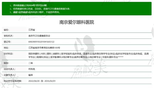 南京爱尔眼科医院诊疗资质