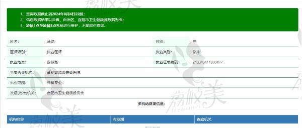 合肥壹加壹整形医院马璐医生资质信息