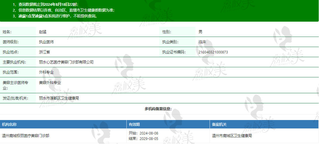 温州极丽医美整形赵猛医生资质信息