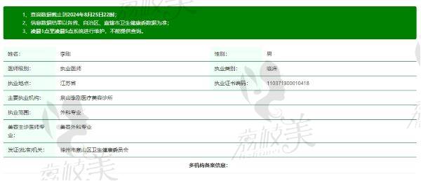 徐州李刚医疗美容诊所李刚医生个人资质信息