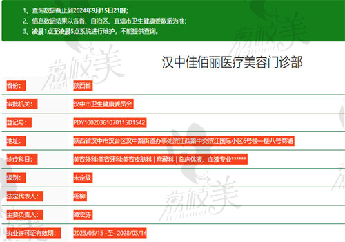 汉中佳佰丽医疗美容门诊部执业信息