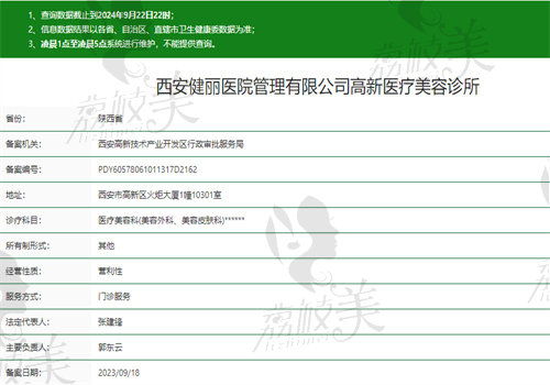 西安健丽高新医疗美容诊所执业信息