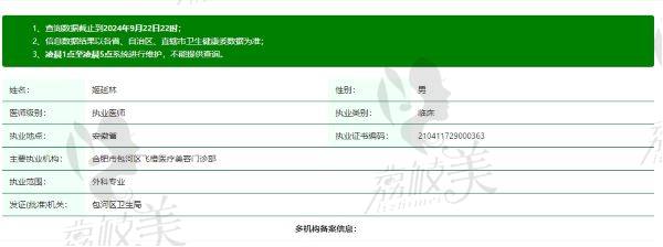 合肥飞橙医疗美容门诊部姬延林个人资质信息