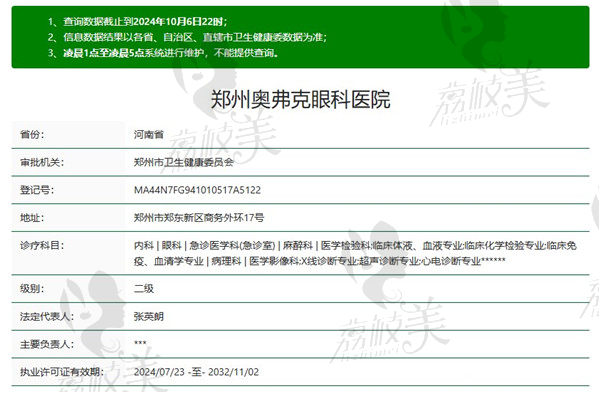 郑州奥弗克眼科医院正规资质