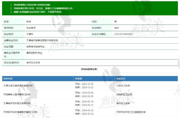 天津赫泰佳颜医疗美容张伟医生个人资质信息