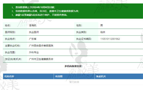 广州丽合医疗美容医院李海航医生资质