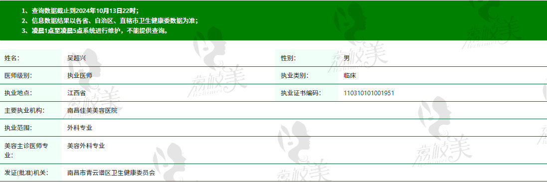南昌佳美植发吴超兴资质信息