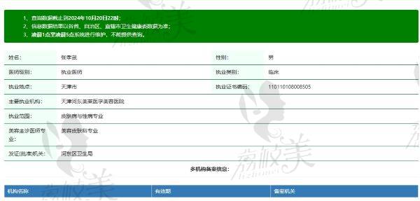 天津美莱整形医院张孝武医生个人资质信息