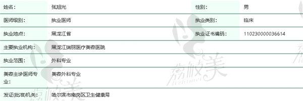 哈尔滨瑞丽整形张旭光医生简介
