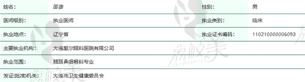 大连爱尔眼科邵彦医生简介
