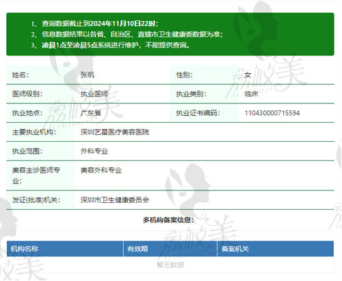 深圳艺星医疗美容医院张帆医生资质