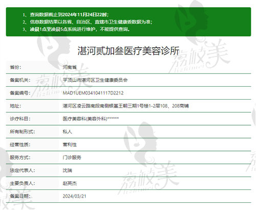 湛河贰加叁医疗美容诊所资质
