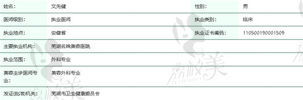 芜湖名姝整形文先健医生简介