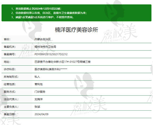 锡林浩特楠洋医疗美容诊所资质