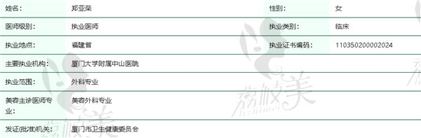 厦门大学附 属中 山医院整形美容科郑亚荣医生简介